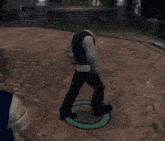 a man in a suit is standing in a circle on the sidewalk