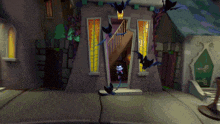 a cartoon vampire is walking through a doorway