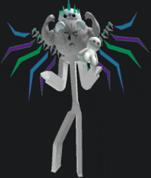a cartoon character with a crown on his head holding a stuffed animal