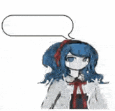 a drawing of a girl with blue hair and a speech bubble that says `` cause i love my occupation ''