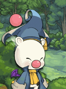 a cartoon drawing of a white bear wearing a blue hat and scarf