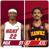 two basketball players from the heat and hawks are standing next to each other