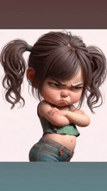 a cartoon girl with pigtails is making an angry face with her arms crossed