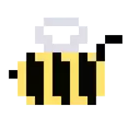a pixel art of a bee with a white beehive on top of it .