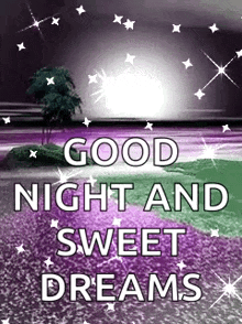 a good night and sweet dreams greeting card with a purple and green background