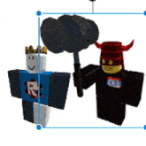 two roblox characters are standing next to each other and one has a hammer in his hand