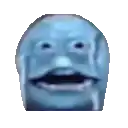a pixelated image of a blue face with a big mouth .