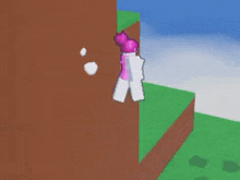 a pink and white cat is flying through the air .