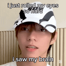 a man wearing a hat says " i just rolled my eyes so hard "