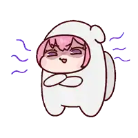 a cartoon of a girl with pink hair wearing a white outfit