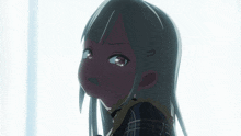 a close up of a girl with long hair and a choker