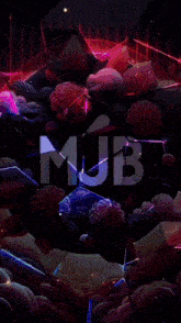 the word mub is surrounded by purple and red flowers
