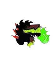 a drawing of a monster with sharp teeth and a green flame coming out of its mouth .