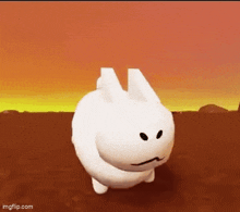 a white bunny with black eyes is standing in a field .
