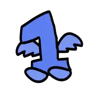 a drawing of a blue number one with wings