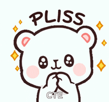 a cartoon of a teddy bear with the word pliss written on it