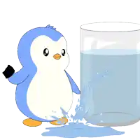 a black and white drawing of an igloo on a blue background with pengu written above it