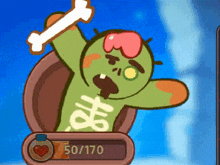 a cartoon of a zombie holding a bone with the number 50/170 on it