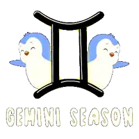 a logo for the gemini season with two penguins