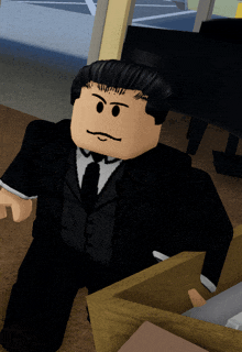 a cartoon character in a suit and tie is sitting on the floor