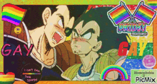 a picture of a dragon ball z character with the words gay on it