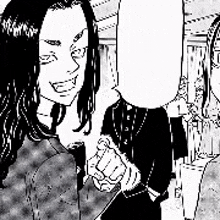 a black and white drawing of a man and a woman standing next to each other .