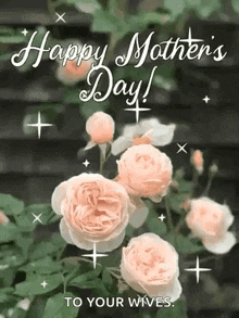 a happy mother 's day greeting card with roses and the words `` happy mother 's day to your wives '' .
