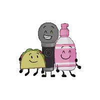 a microphone , lotion bottle and taco are standing next to each other .