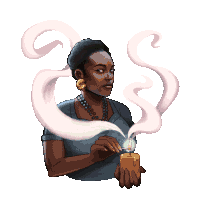 a drawing of a woman holding a lit candle with smoke coming out of it