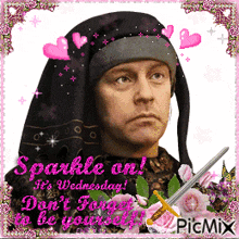 a picture of a man with the words " sparkle on it 's wednesday " on it