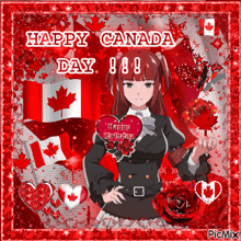 a picture of a girl with a heart that says happy canada day on it