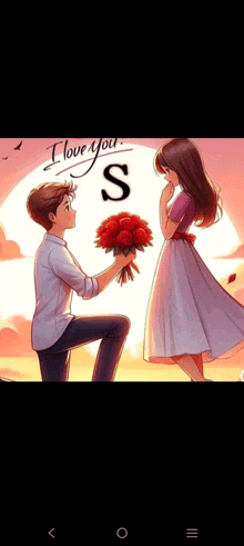 a boy is kneeling down and giving a girl a bouquet of flowers .