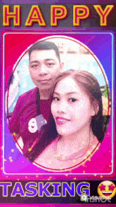 a picture of a man and woman with the words happy tasking