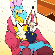 a cartoon drawing of a dragon holding a rabbit