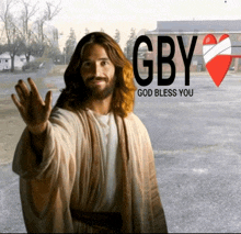 a picture of jesus with gby god bless you written on the bottom