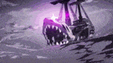 a cartoon drawing of a ship with a shark head on the side