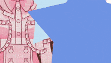 a drawing of a girl wearing a pink shirt with buttons