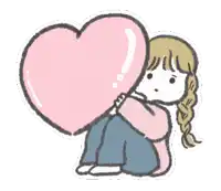 a drawing of a girl holding a large pink heart with chinese writing on it