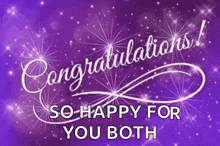 congratulations ! so happy for you both on a purple background