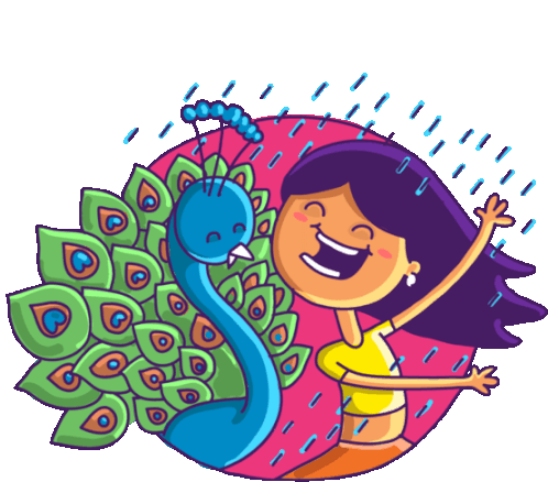 Girl Dancing In Rain With Peacock Sticker - L3india Girl Cute Stickers