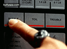 a person is pressing a button that says toil