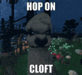 a picture of a cat with the words hop on cloft below it