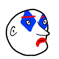 a drawing of a man 's face with a blue and red face paint