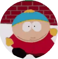 a cartoon character from south park is in a circle with a brick wall behind him