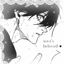 a black and white drawing of a person with the words " sera 's beloved "