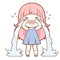 a girl in a blue dress is crying with tears pouring out of her eyes