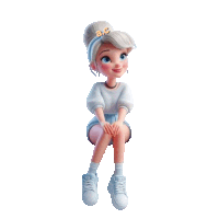 a cartoon girl with the letters ac on her head sits on a white background