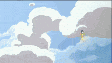 a colorful circle is surrounded by white clouds in the sky