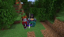 a person in a purple hat is holding a sword and shield in a minecraft game