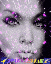a woman 's face is surrounded by pink sparkles and the words sparklestar